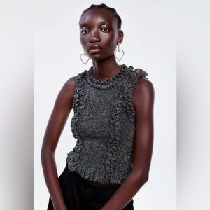 Zara Medium Multicolor Metallic Iridescent Sparkle Ruffled Sleeveless Top Blouse